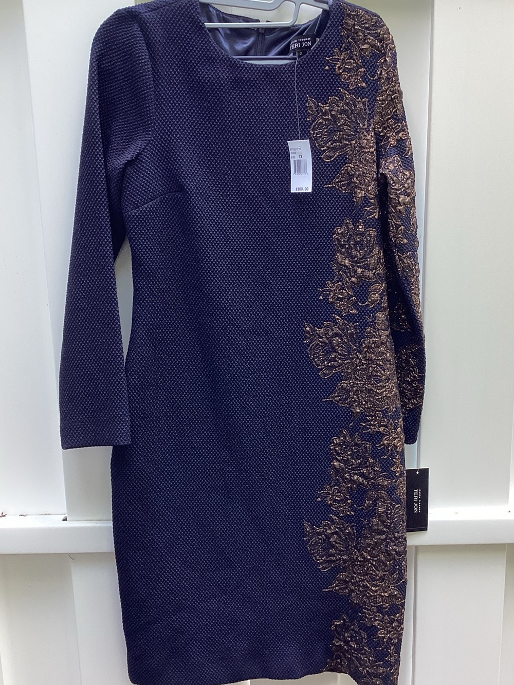 NWT Teri Jon navy blue long-sleeve sheath dress